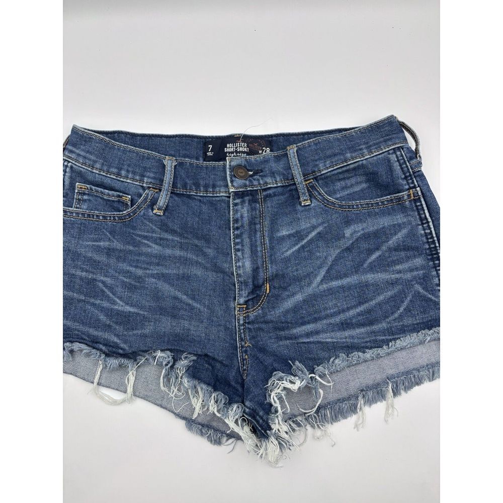 Hollister Blue High-Waist Frayed Denim Shorts